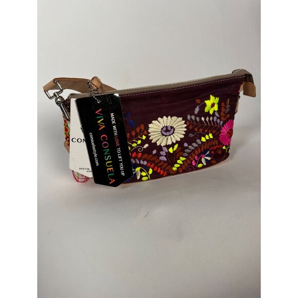 Consuela Vibrant Floral Embroidered Crossbody Bag With Leather Strap & Heart Pil - Picture 8 of 16